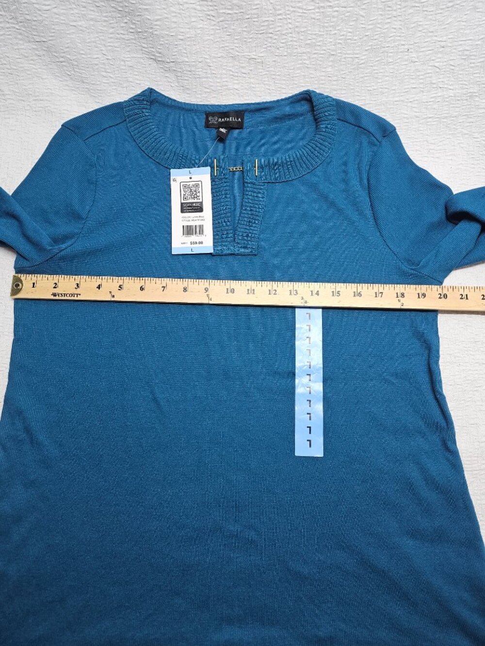 Rafaella Women's Long Sleeve V-Neck Top Color Lyons Blue Size L - Picture 6 of 7